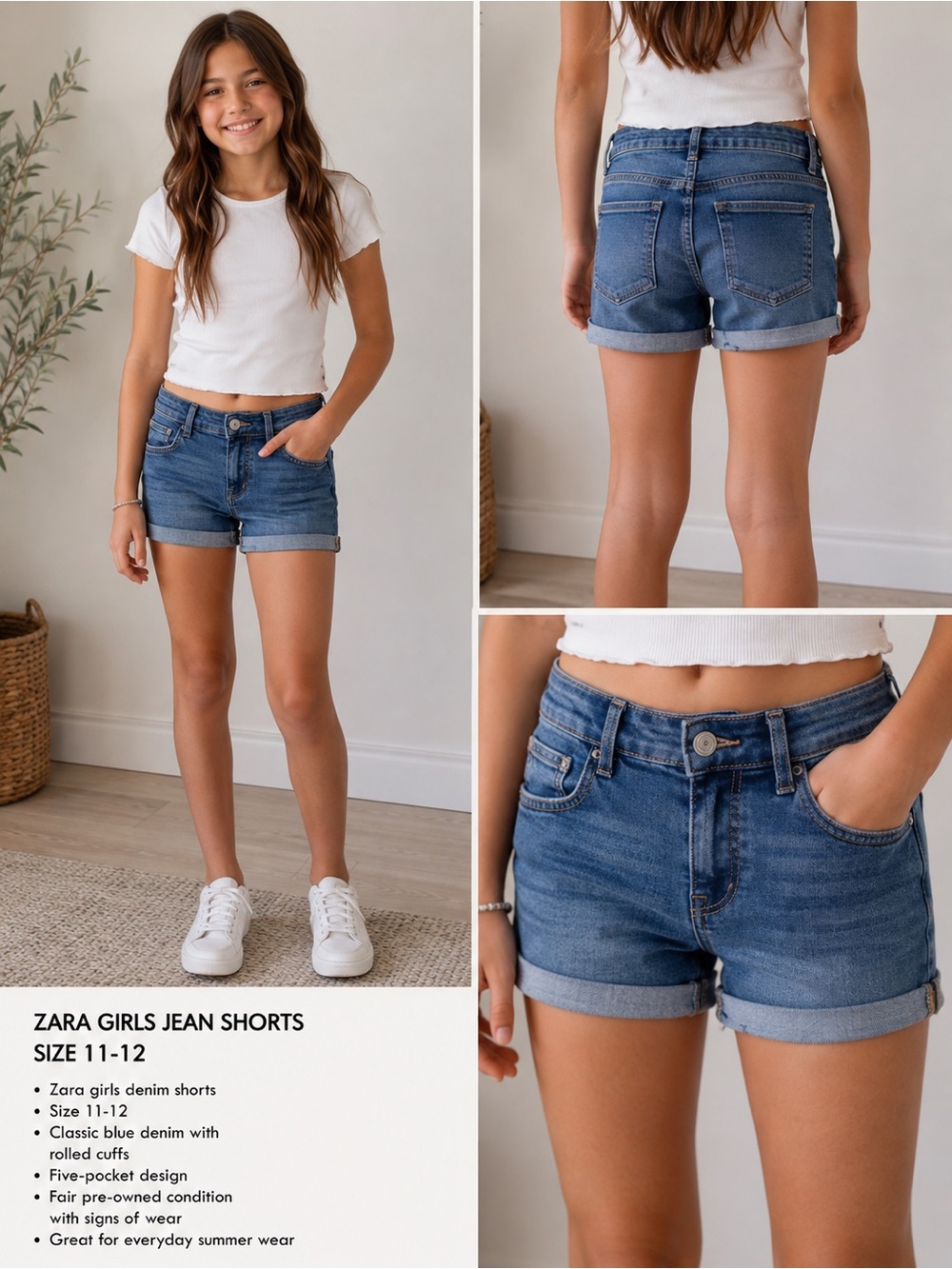 Zara Girls Denim Jean Shorts Cuffed Size 11–12